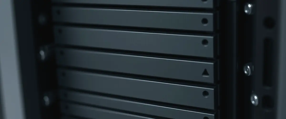 Reihe von Festplatten in einem Server-Rack
