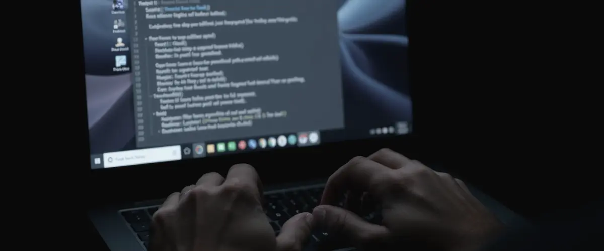 Hände an einem Laptop bei der Arbeit