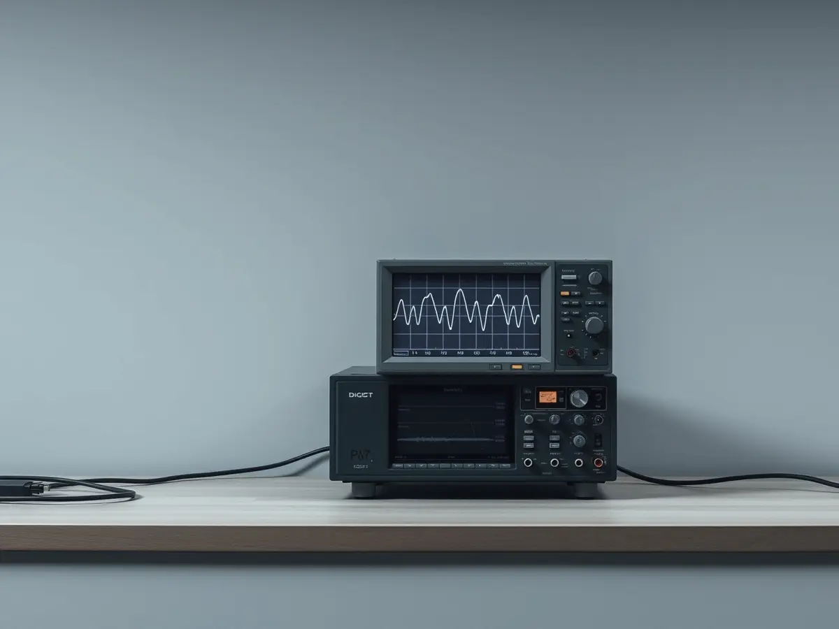 Analoges Oszilloskop mit angeschlossener Messleitung
