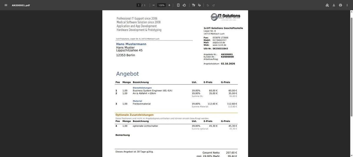 Schritt 16: Angebot als PDF prüfen