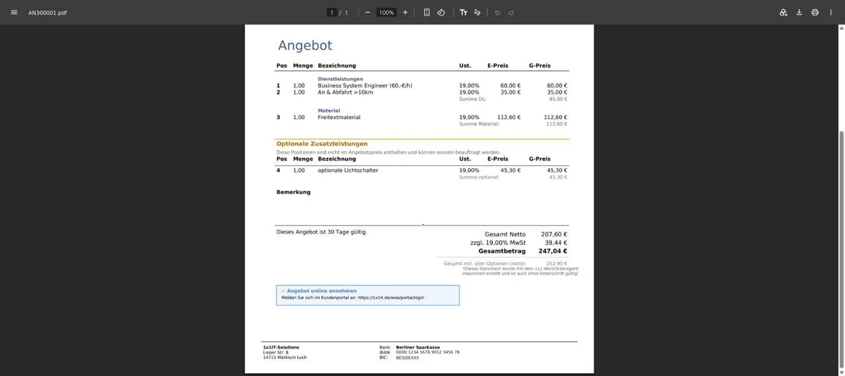 Schritt 17: Summen, Gültigkeit und Online-Annahme