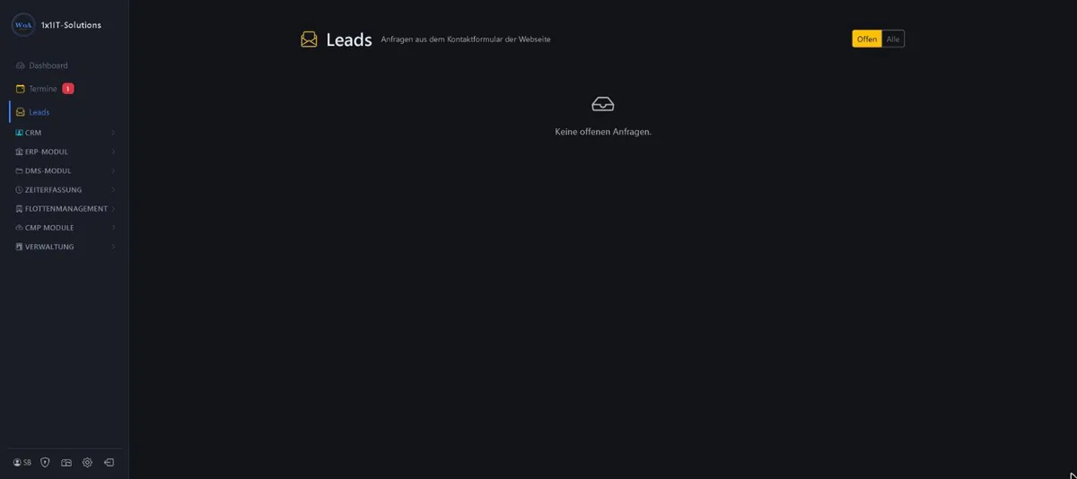 Bildschirmansicht Leads im 1x1-WorkOrderAgent