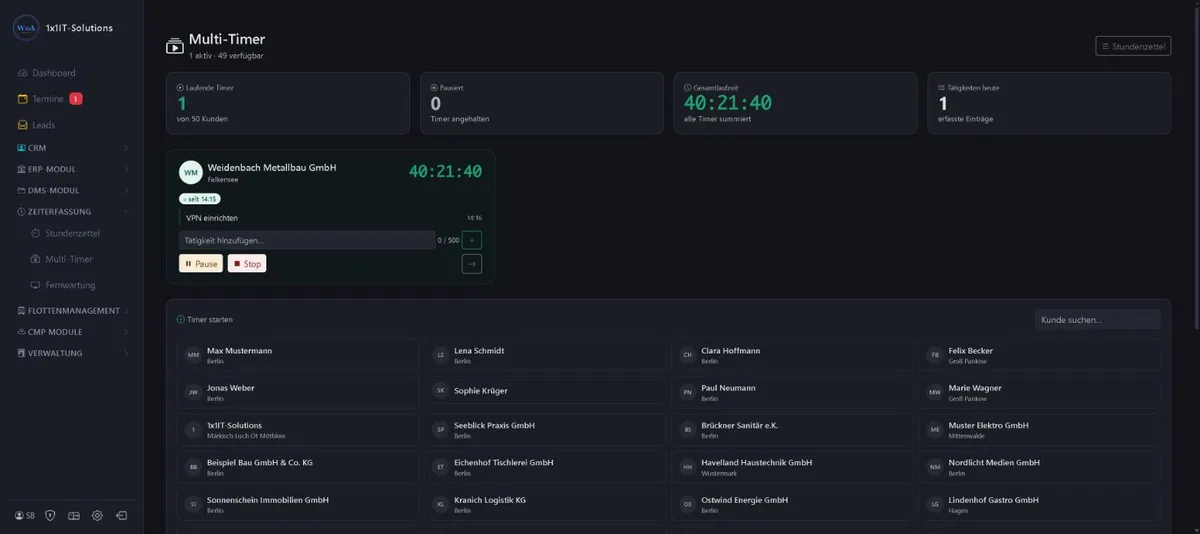 Bildschirmansicht Multi-Timer im 1x1-WorkOrderAgent