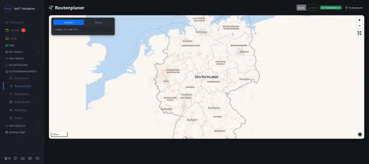 Bildschirmansicht Routenplaner im 1x1-WorkOrderAgent