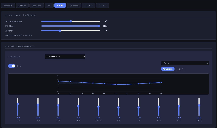 Audio Deck Equalizer mit 10 Frequenzbändern und grafischer Kurve